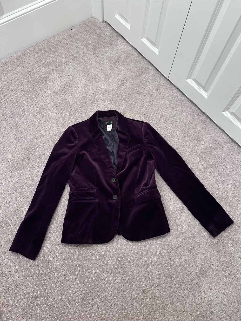 J.Crew Velvet Schoolboy Blazer Size 6 Plum Purple Eggplant 100% Cotton